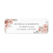 エレガント赤面ピンクのフローラ水色アドレス ラベル (正面)
