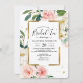 エレガント赤面ピンクのフローラ金ゴールドフレームとドロップ 招待状 (正面)