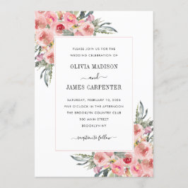 エレガント赤面ピンクのフローラ開花水の色結婚の 招待状