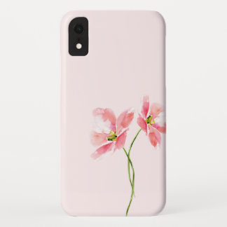 エレガント赤面ピンクのポピーフローラ水色の花 iPhone XRケース