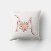 エレガント赤面ピンクのモノグラムとバラフローラ クッション (裏面)