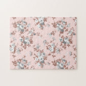 エレガント赤面ピンクのローズ金ゴールドグリッターグレーフローラ ジグソーパズル (横)