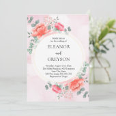 エレガント赤面ピンクの水の色の花結婚の 招待状 (スタンド正面)