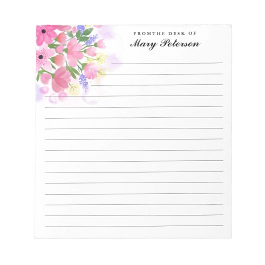 エレガント赤面ピンクの水彩花パーソナライズされた類 ノートパッド (正面)