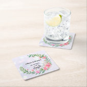 エレガント赤面ピンクの花ありがとうござ結婚う スクエアペーパーコースター (インサイチュ)