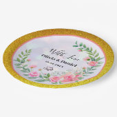 エレガント赤面ピンクの花ありがとうござ結婚う ペーパープレート (アングル)