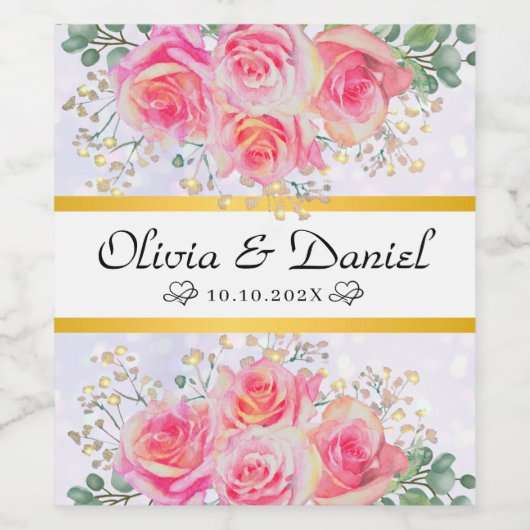 エレガント赤面ピンクの花ありがとうござ結婚う ワインラベル (シングルラベル)