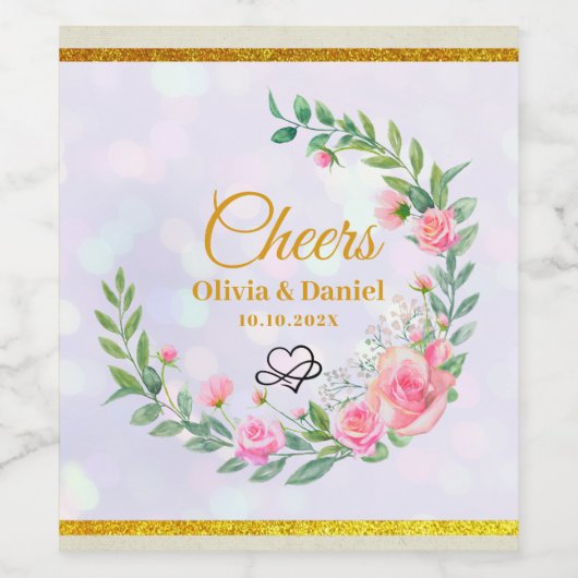 エレガント赤面ピンクの花ありがとうござ結婚う ワインラベル (シングルラベル)