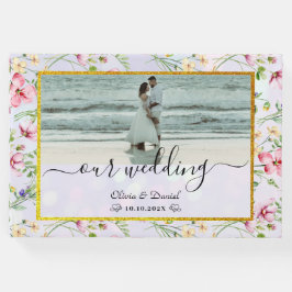 エレガント赤面ピンクの花ウォーター結婚カラー ゲストブック