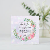 エレガント赤面ピンクの花ウォーター結婚カラー サンキューカード (スタンド正面)