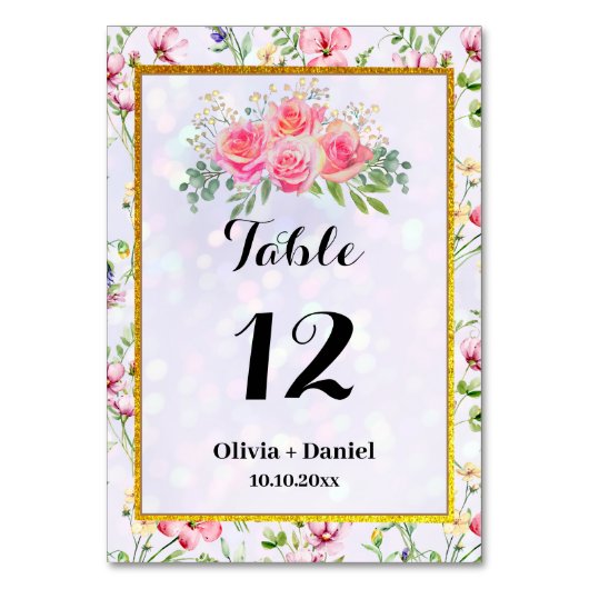 エレガント赤面ピンクの花ウォーター結婚カラー テーブルナンバー (正面)