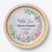 エレガント赤面ピンクの花ウォーター結婚カラー ペーパープレート (正面)