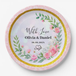 エレガント赤面ピンクの花ウォーター結婚カラー ペーパープレート