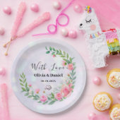 エレガント赤面ピンクの花ウォーター結婚カラー ペーパープレート (パーティー)