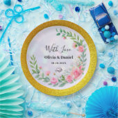 エレガント赤面ピンクの花ウォーター結婚カラー ペーパープレート (パーティー)