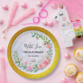 エレガント赤面ピンクの花ウォーター結婚カラー ペーパープレート (パーティー)