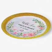 エレガント赤面ピンクの花ウォーター結婚カラー ペーパープレート (アングル)