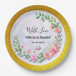 エレガント赤面ピンクの花ウォーター結婚カラー ペーパープレート