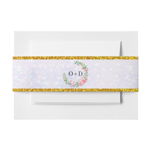 エレガント赤面ピンクの花ウォーター結婚カラー 招待状ベリーバンド (正面例)