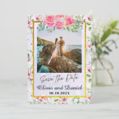 エレガント赤面ピンクの花ウォーター結婚カラー 招待状 (スタンド正面)