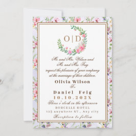 エレガント赤面ピンクの花ウォーター結婚カラー 招待状