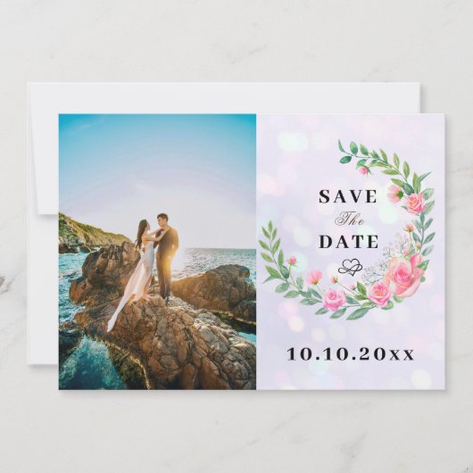 エレガント赤面ピンクの花ウォーター結婚カラー 招待状 (正面)