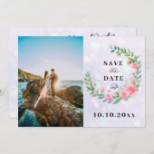 エレガント赤面ピンクの花ウォーター結婚カラー 招待状 (正面/裏面)