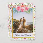 エレガント赤面ピンクの花ウォーター結婚カラー 招待状 (正面/裏面)