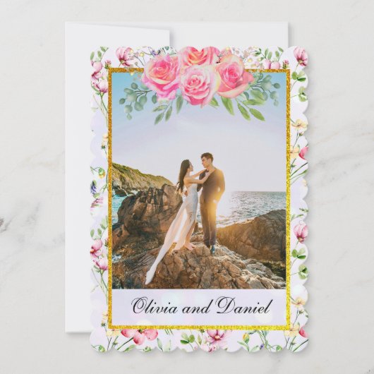 エレガント赤面ピンクの花ウォーター結婚カラー 招待状 (正面)