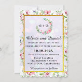 エレガント赤面ピンクの花ウォーター結婚カラー 招待状 (裏面)