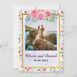 エレガント赤面ピンクの花ウォーター結婚カラー 招待状