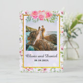 エレガント赤面ピンクの花ウォーター結婚カラー 招待状 (スタンド正面)