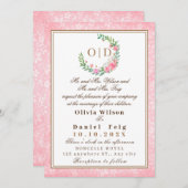 エレガント赤面ピンクの花ウォーター結婚カラー 招待状 (正面/裏面)