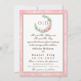 エレガント赤面ピンクの花ウォーター結婚カラー 招待状