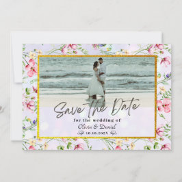 エレガント赤面ピンクの花ウォーター結婚カラー 招待状