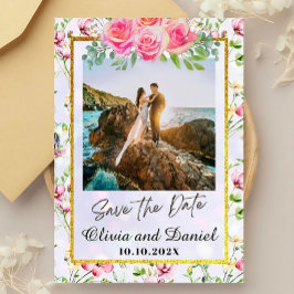 エレガント赤面ピンクの花ウォーター結婚カラー 招待状