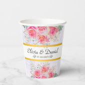 エレガント赤面ピンクの花ウォーター結婚カラー 紙コップ (裏面)