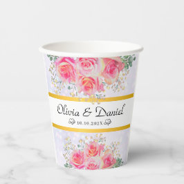 エレガント赤面ピンクの花ウォーター結婚カラー 紙コップ