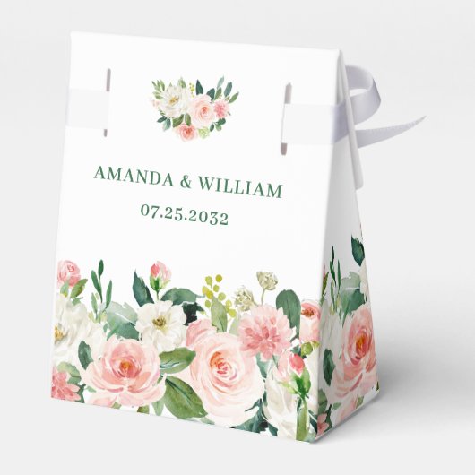 エレガント赤面ピンクの花バラ緑結婚色 フェイバーボックス (裏面サイド)