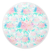 エレガント赤面ピンクの花フローラ セラミックノブ (正面)