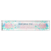 エレガント赤面ピンクの花フローラ デスクネームプレート (正面)