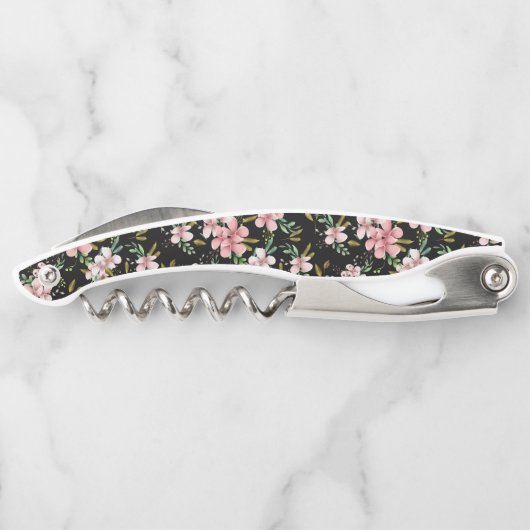 エレガント赤面ピンクの花ブラックパーティーワイン ソムリエナイフ (裏面)