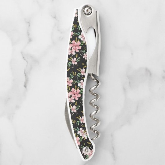 エレガント赤面ピンクの花ブラックパーティーワイン ソムリエナイフ (裏面)