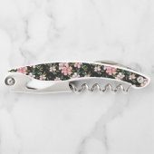 エレガント赤面ピンクの花ブラックパーティーワイン ソムリエナイフ (正面)