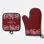 エレガント赤面ピンクの野花 鍋つかみ&鍋敷きセット (正面)