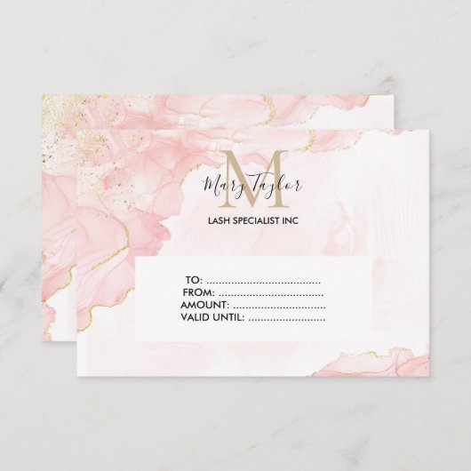 エレガント赤面ピンクの金ゴールドグリッターギフト証明書 (正面/裏面)