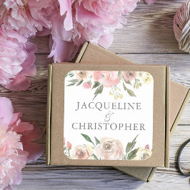 エレガント赤面ピンクアイボリーフローラパイ結婚ニー スクエアシール