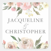 エレガント赤面ピンクアイボリーフローラパイ結婚ニー スクエアシール (正面)