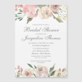 エレガント赤面ピンクアイボリーフローラブライダルシャワー マグネット招待状 (正面)