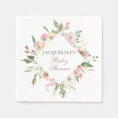 エレガント赤面ピンクアイボリーフローラ春ベビーシャワー スタンダードカクテルナプキン (正面)